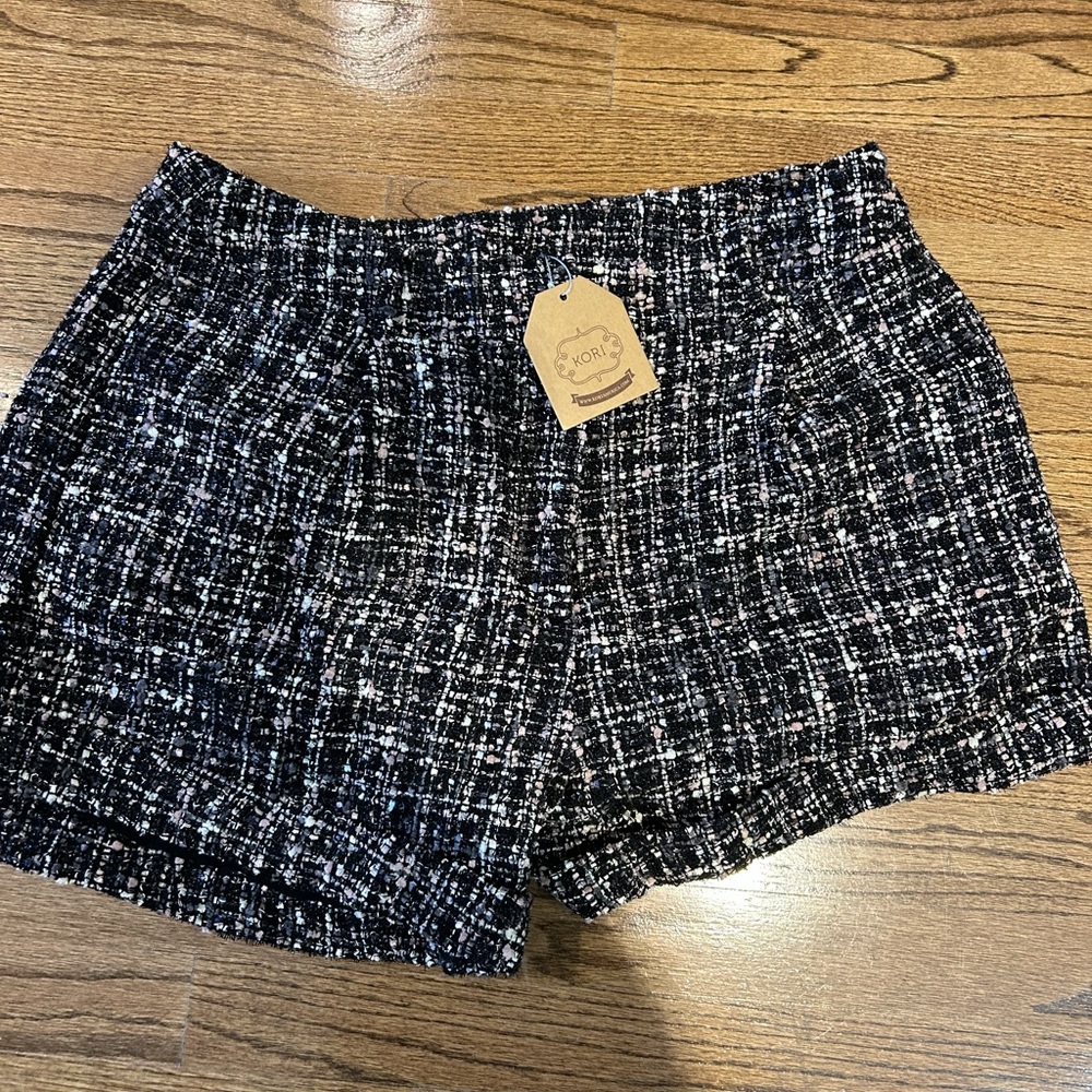 Women's Black and White Tweed Shorts